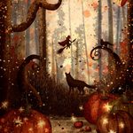 Un loup parmi des potirons aux couleurs de l’automne.